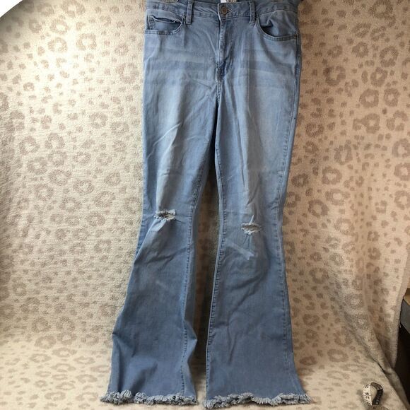 YMI Denim - YMI jeans junior size 13 pale blue denim distressed raw edge bell bottom